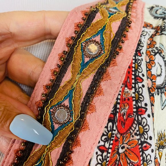 Boho Paisley Print Front Tie Beach Cover Up Top - Picture 6 of 12